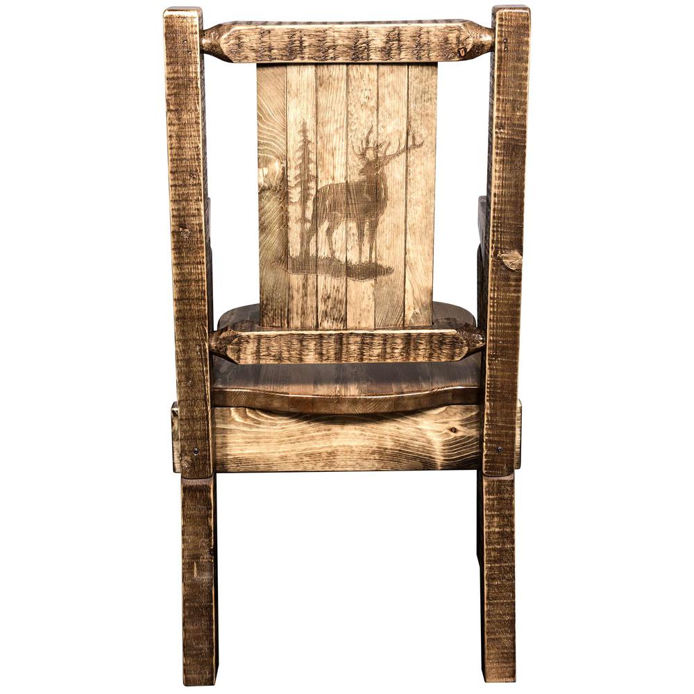 Homestead Collection Captain's Chair w/ Laser Engraved Elk Design, Stain & Lacquer Finish. Picture 2