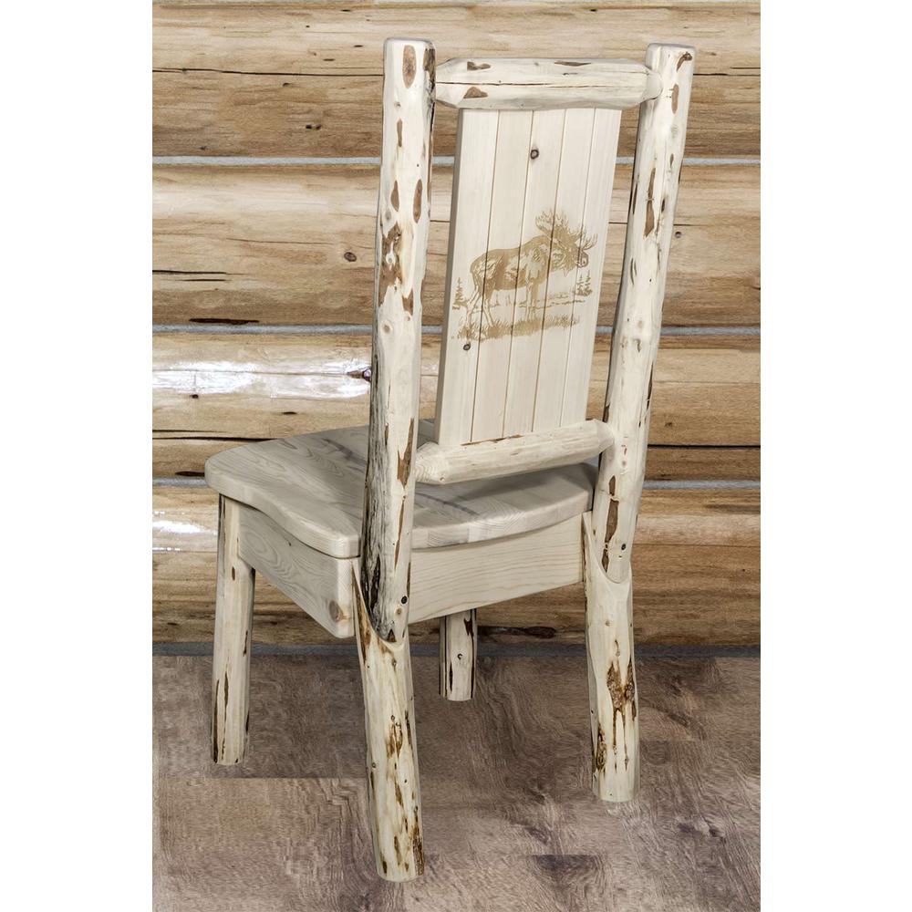 Montana Collection Side Chair w/ Laser Engraved Moose Design, Clear Lacquer Finish. Picture 6