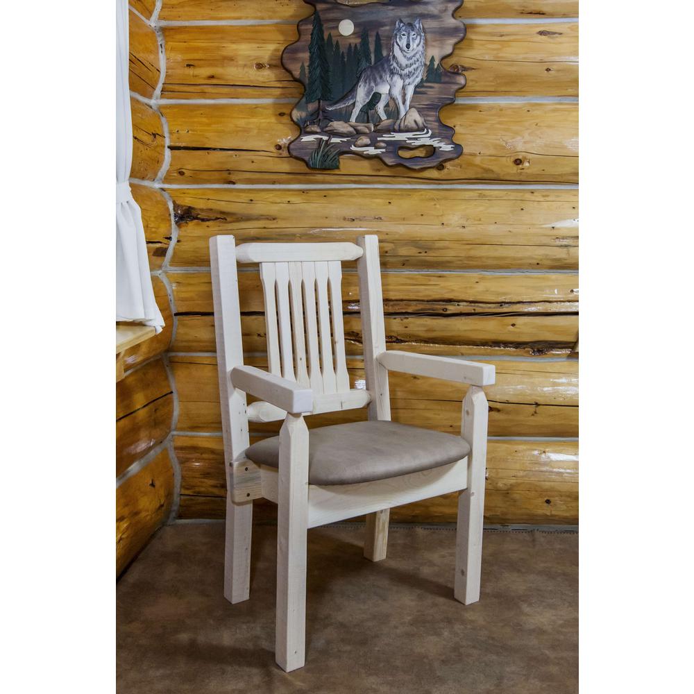 Homestead Collection Captain's Chair, Clear Lacquer Finish w/ Upholstered Seat, Buckskin Pattern. Picture 3