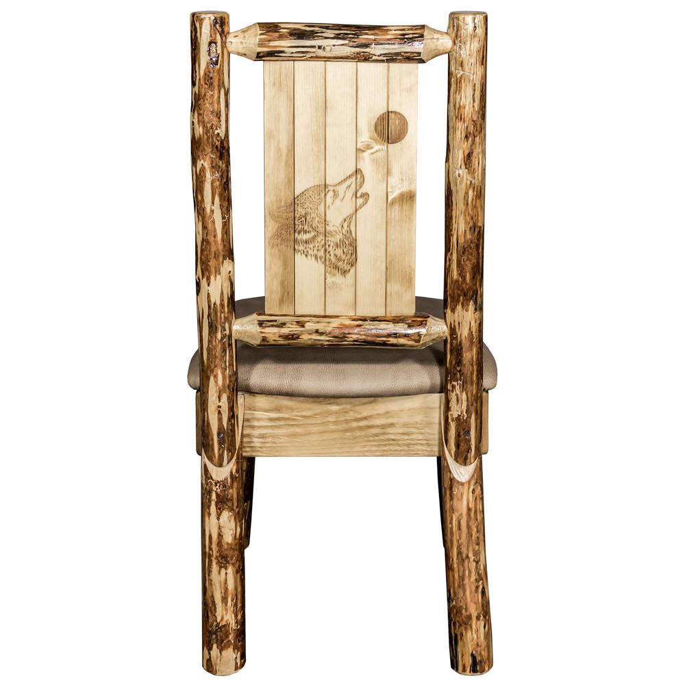 Glacier Country Collection Side Chair - Buckskin Upholstery, w/ Laser Engraved Wolf Design. Picture 2