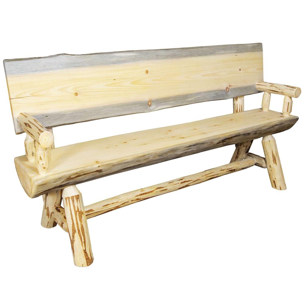 Montana Collection Half Log Bench w/ Back & Arms, Exterior Finish, 5 Foot. Picture 1