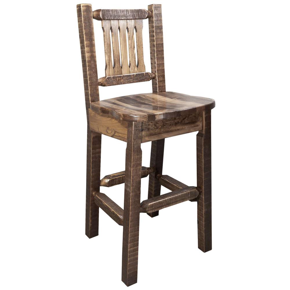 Homestead Collection Barstool w/ Back, Stain & Clear Lacquer Finish, Ergonomic Wooden Seat. Picture 1