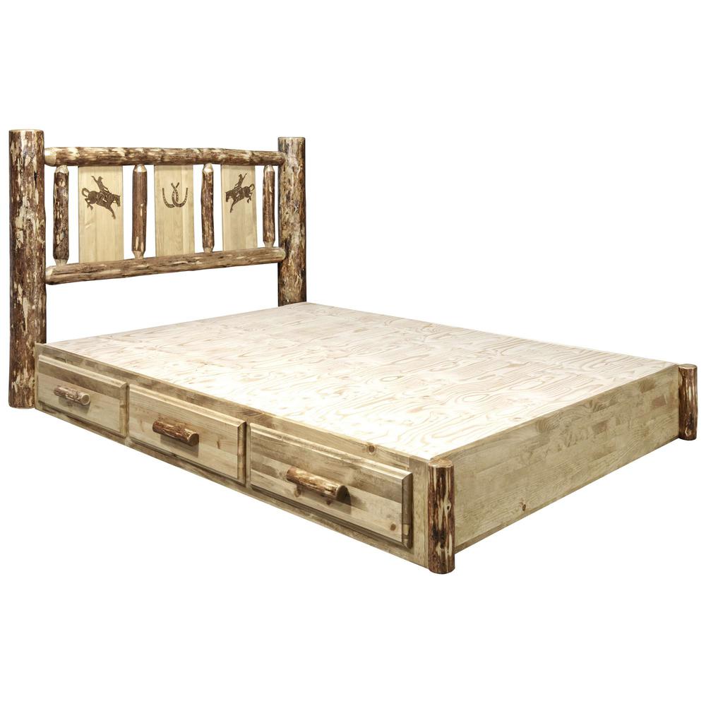 Glacier Country Collection Platform Bed w/ Storage, Twin w/ Laser Engraved Bronc Design. Picture 5