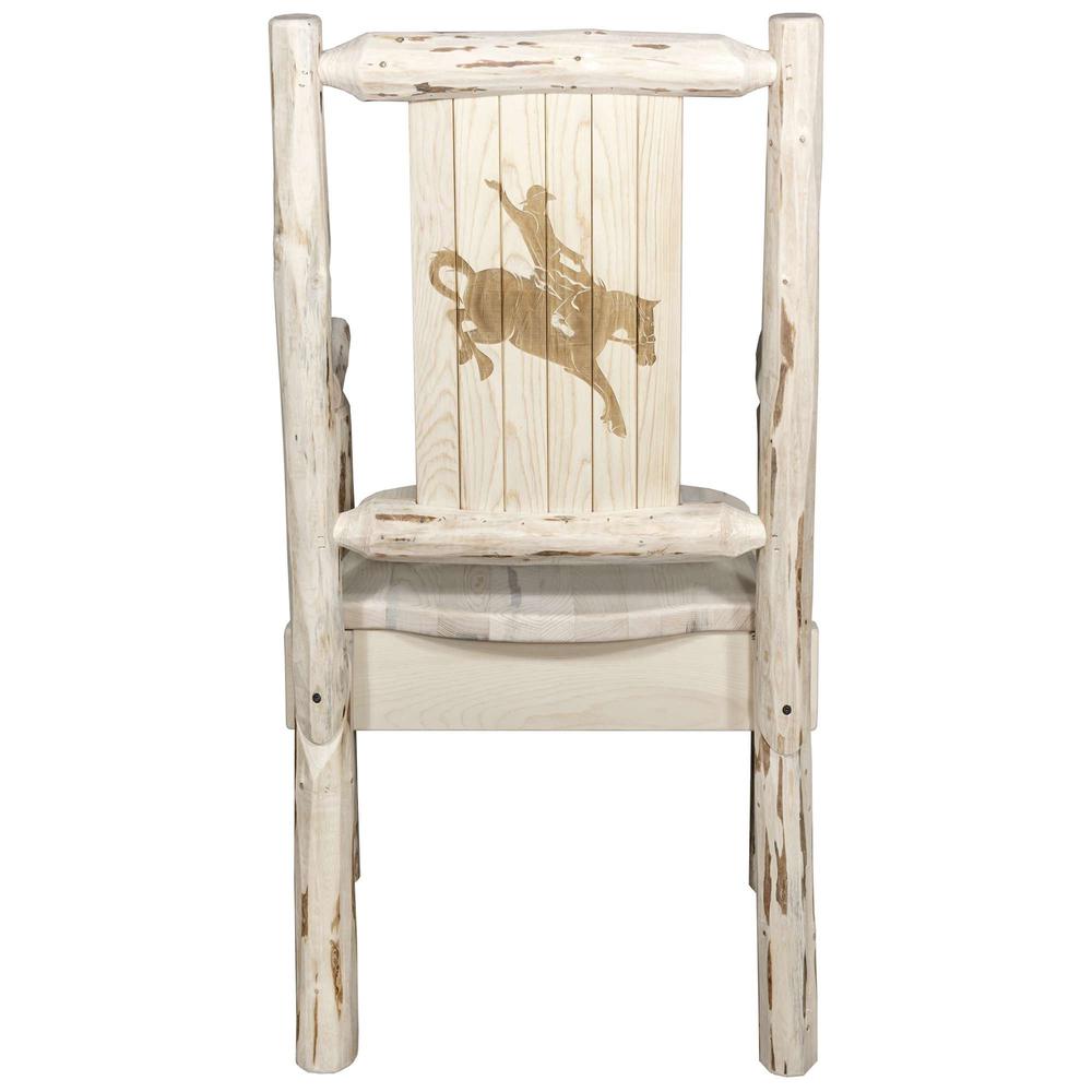 Montana Collection Captain's Chair w/ Laser Engraved Bronc Design, Clear Lacquer Finish. Picture 2