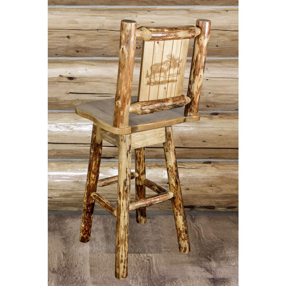 Glacier Country Collection Barstool w/ Back & Swivel w/ Laser Engraved Moose Design. Picture 6