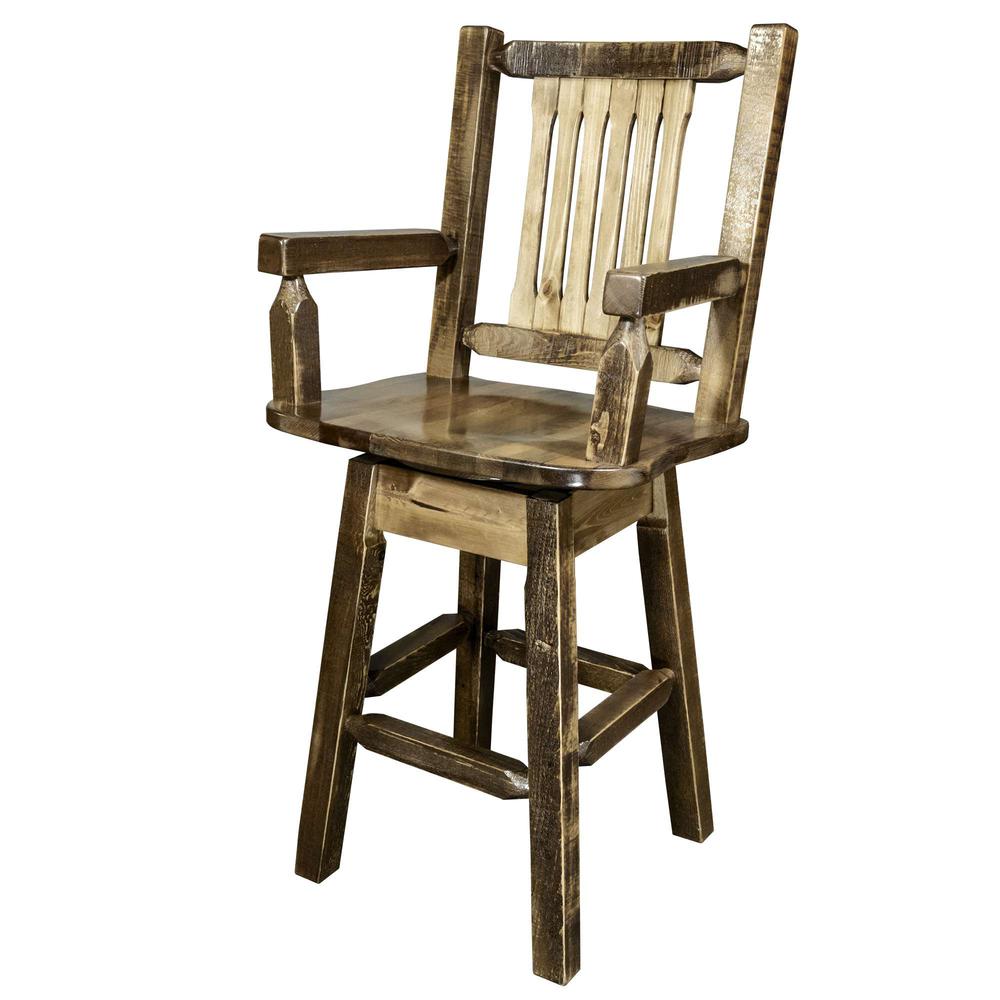 Homestead Collection Captain's Barstool w/ Back & Swivel, Stain & Lacquer Finish. Picture 3