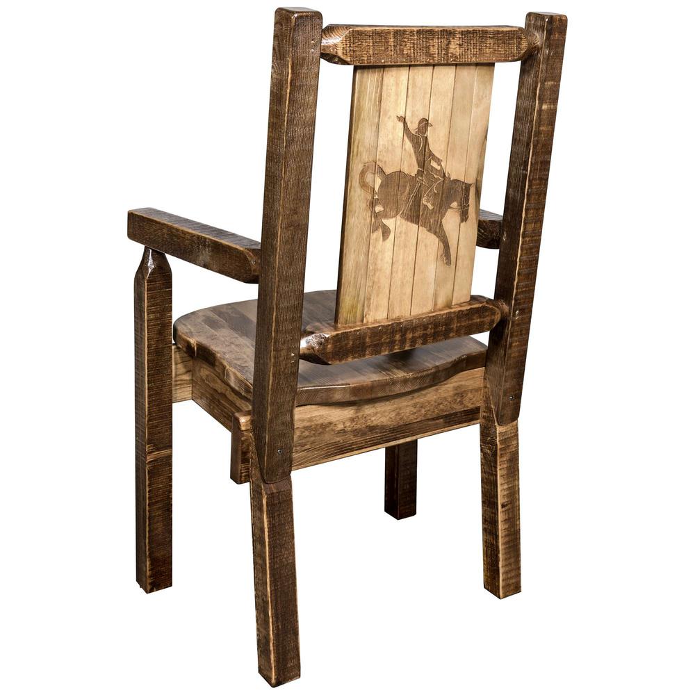 Homestead Collection Captain's Chair w/ Laser Engraved Bronc Design, Stain & Lacquer Finish. Picture 1