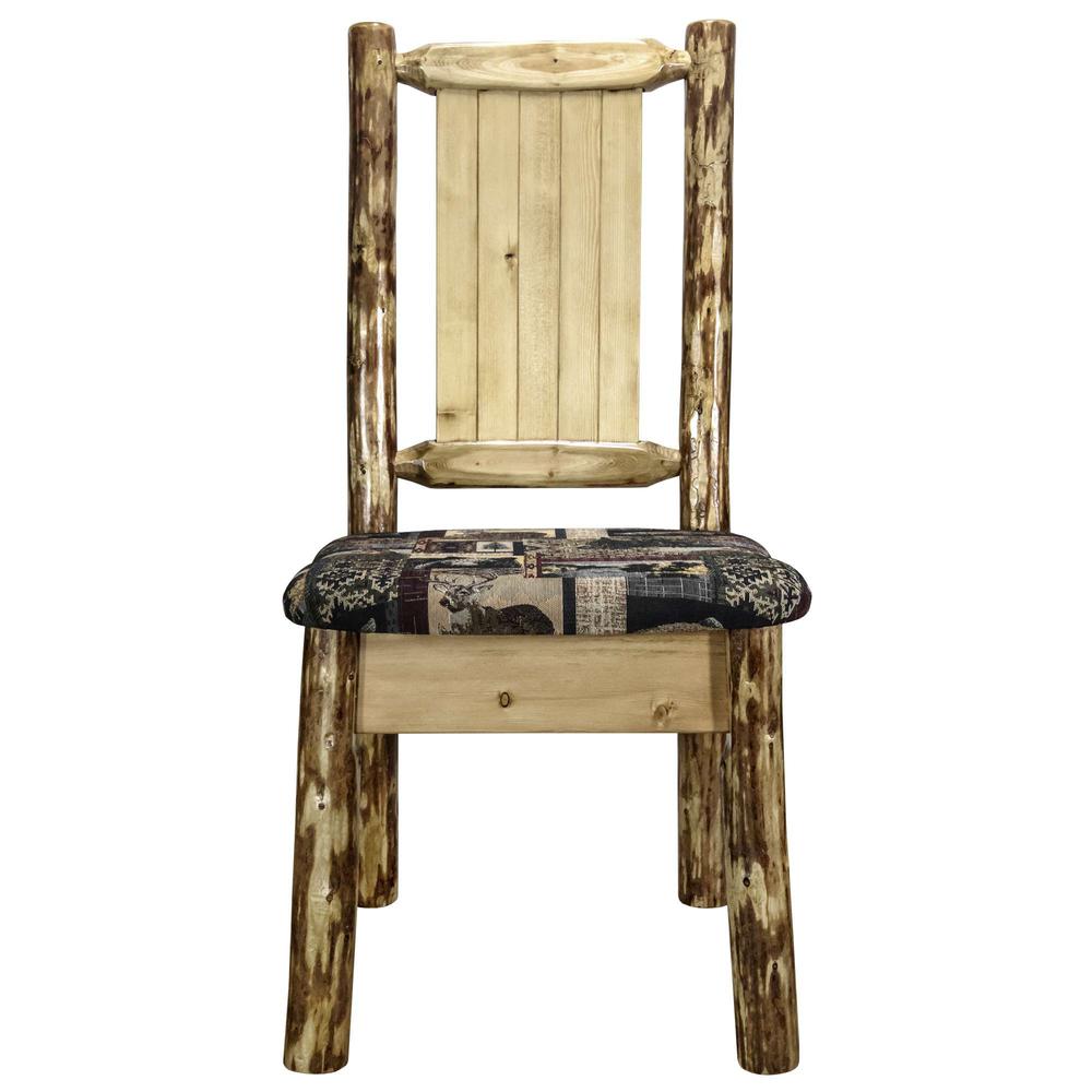 Glacier Country Collection Side Chair - Woodland Upholstery, w/ Laser Engraved Pine Tree Design. Picture 4