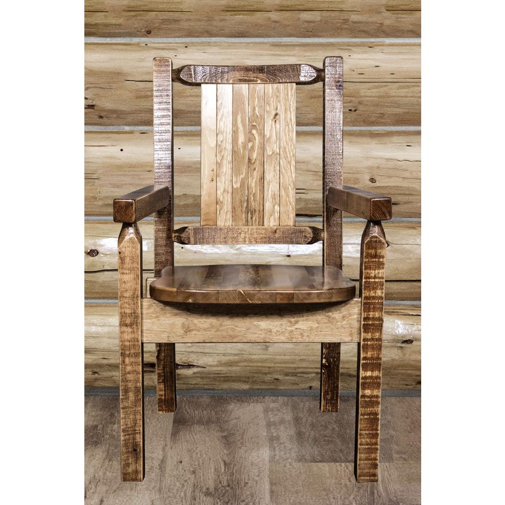 Homestead Collection Captain's Chair w/ Laser Engraved Bronc Design, Stain & Lacquer Finish. Picture 8