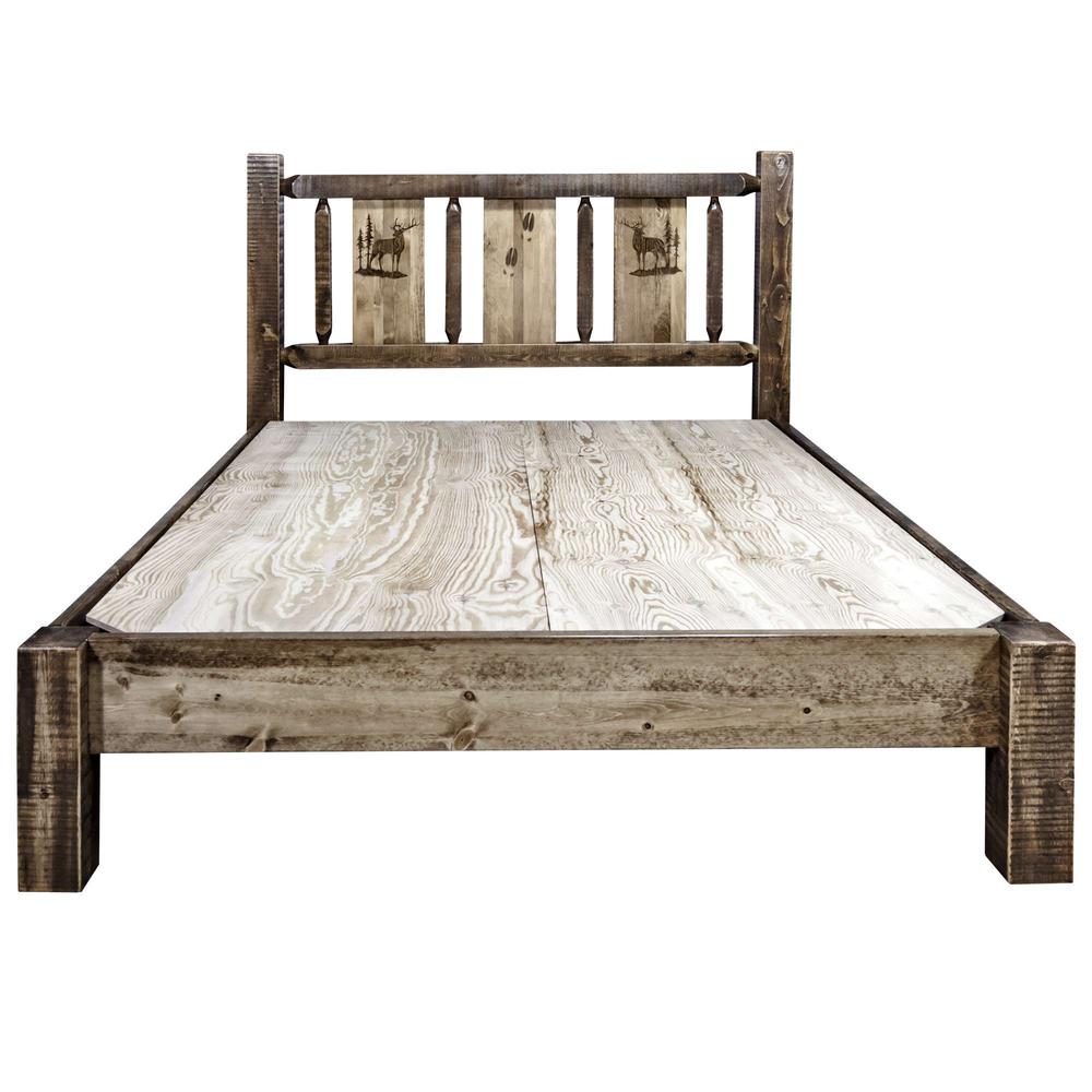 Homestead Collection Twin Platform Bed w/ Laser Engraved Elk Design, Stain & Clear Lacquer Finish. Picture 6