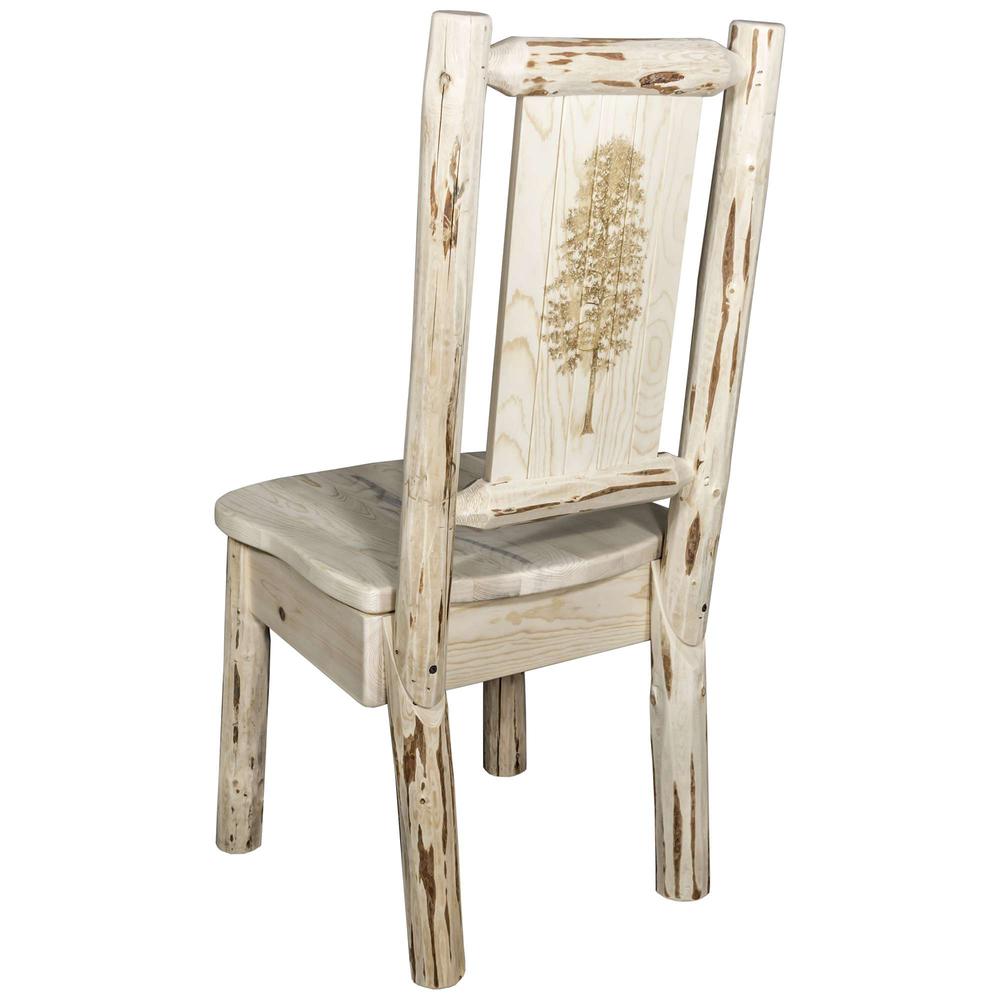 Montana Collection Side Chair w/ Laser Engraved Pine Tree Design, Clear Lacquer Finish. Picture 1