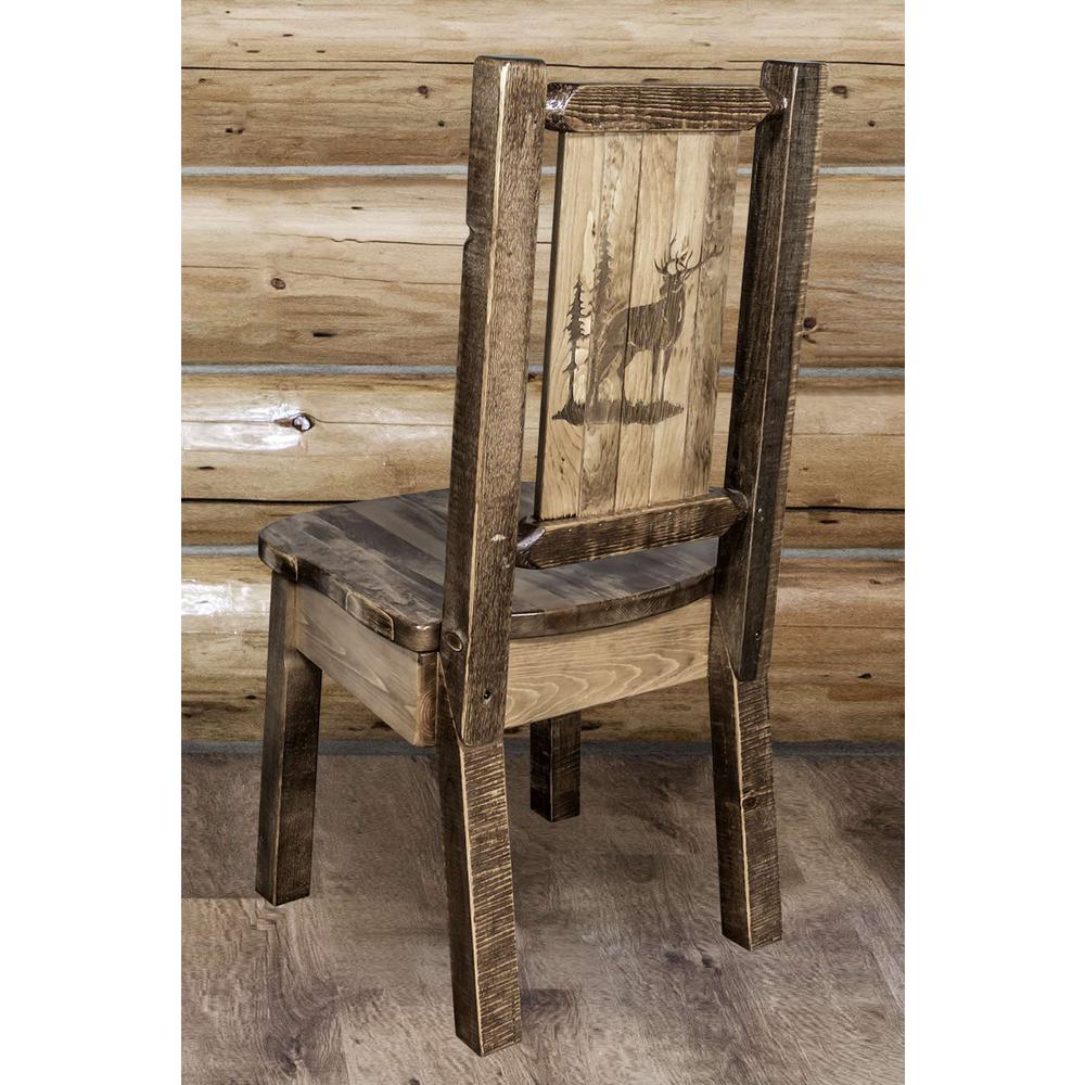 Homestead Collection Side Chair w/ Laser Engraved Elk Design, Stain & Lacquer Finish. Picture 6