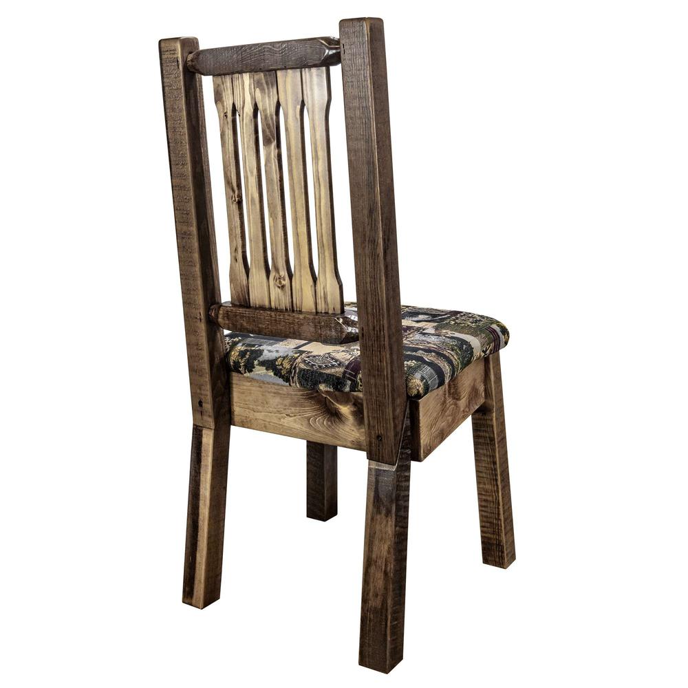 Homestead Collection Side Chair, Stain & Clear Lacquer Finish w/ Upholstered Seat, Woodland Pattern. Picture 4