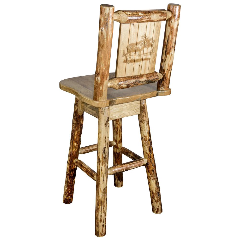 Glacier Country Collection Barstool w/ Back & Swivel w/ Laser Engraved Moose Design. Picture 1