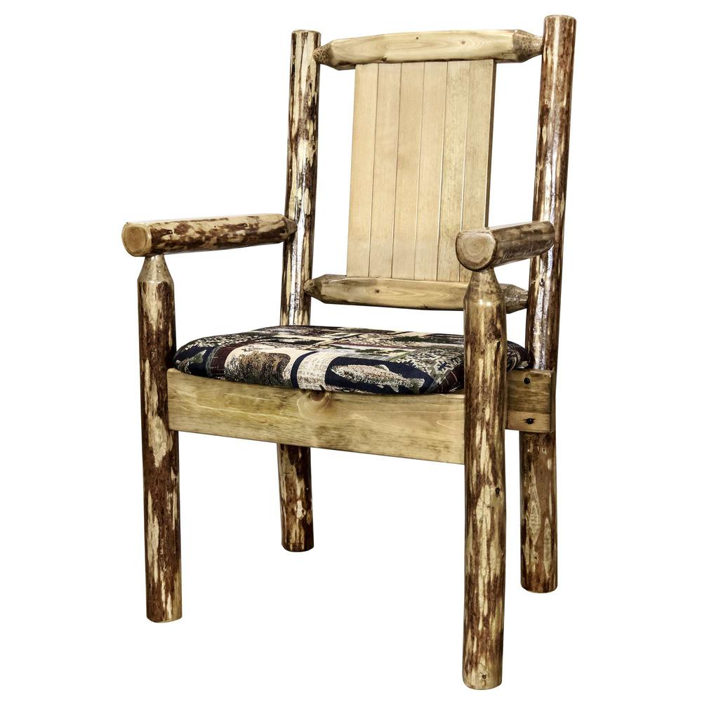 Glacier Country Collection Captain's Chair, Woodland Upholstery w/ Laser Engraved Elk Design. Picture 5