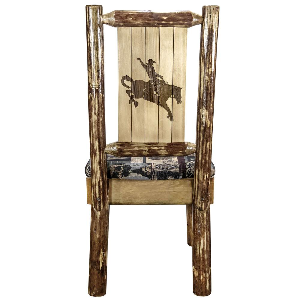 Glacier Country Collection Side Chair - Woodland Upholstery, w/ Laser Engraved Bronc Design. Picture 2
