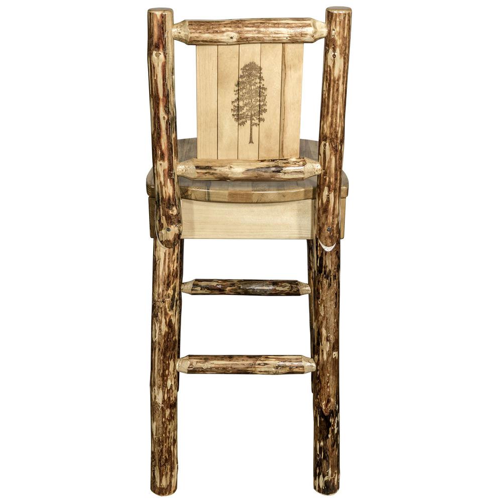 Glacier Country Collection Barstool w/ Back, w/ Laser Engraved Pine Tree Design. Picture 2