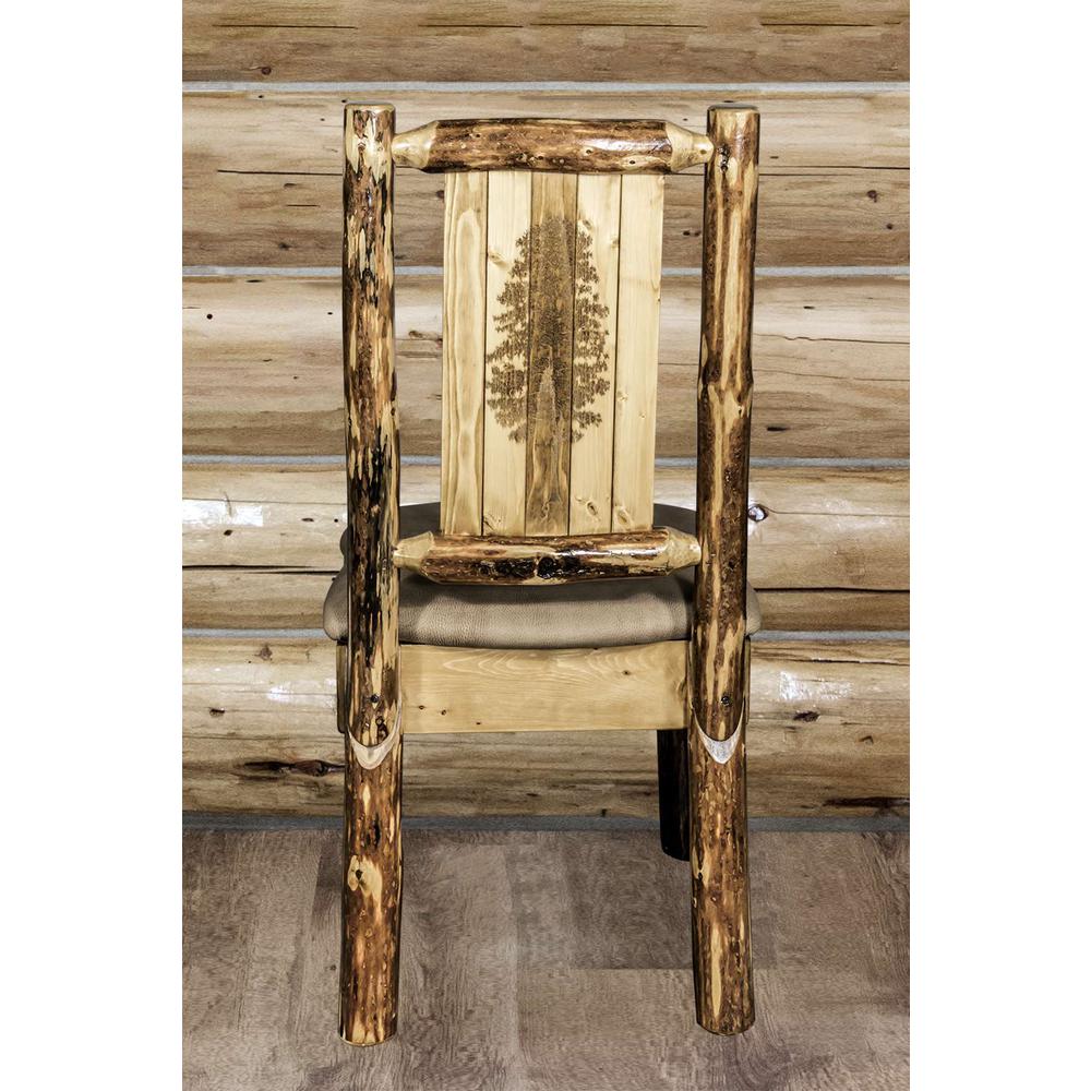 Glacier Country Collection Side Chair - Buckskin Upholstery, w/ Laser Engraved Pine Tree Design. Picture 7