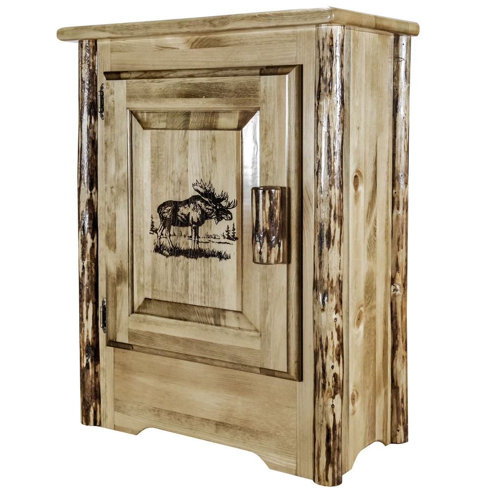 Glacier Country Collection Accent Cabinet w/ Laser Engraved Moose Design, Left Hinged. Picture 3
