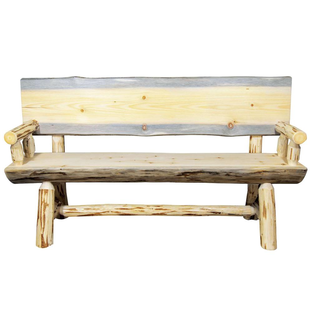 Montana Collection Half Log Bench w/ Back & Arms, Exterior Finish, 5 Foot. Picture 2