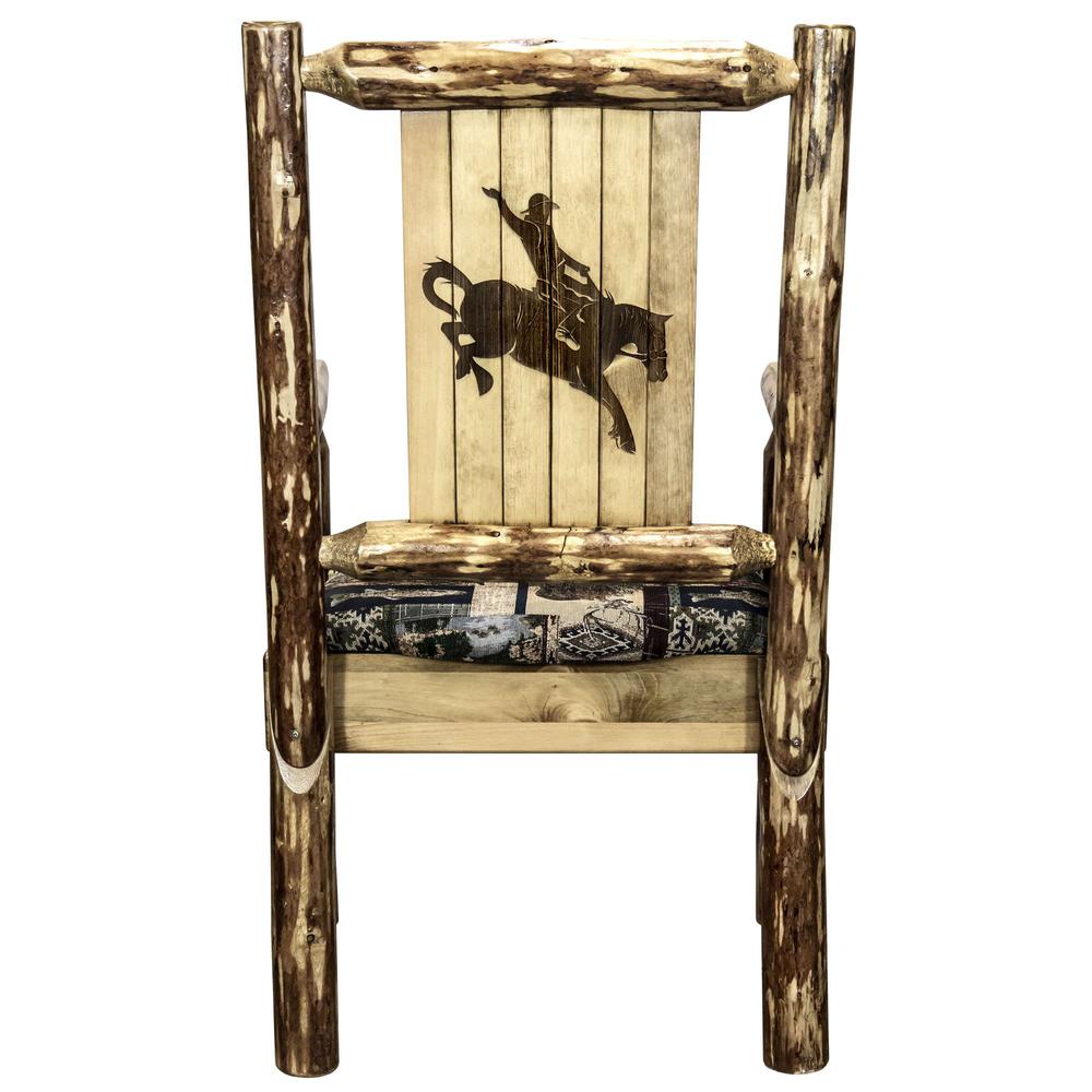 Glacier Country Collection Captain's Chair, Woodland Upholstery w/ Laser Engraved Bronc Design. Picture 2
