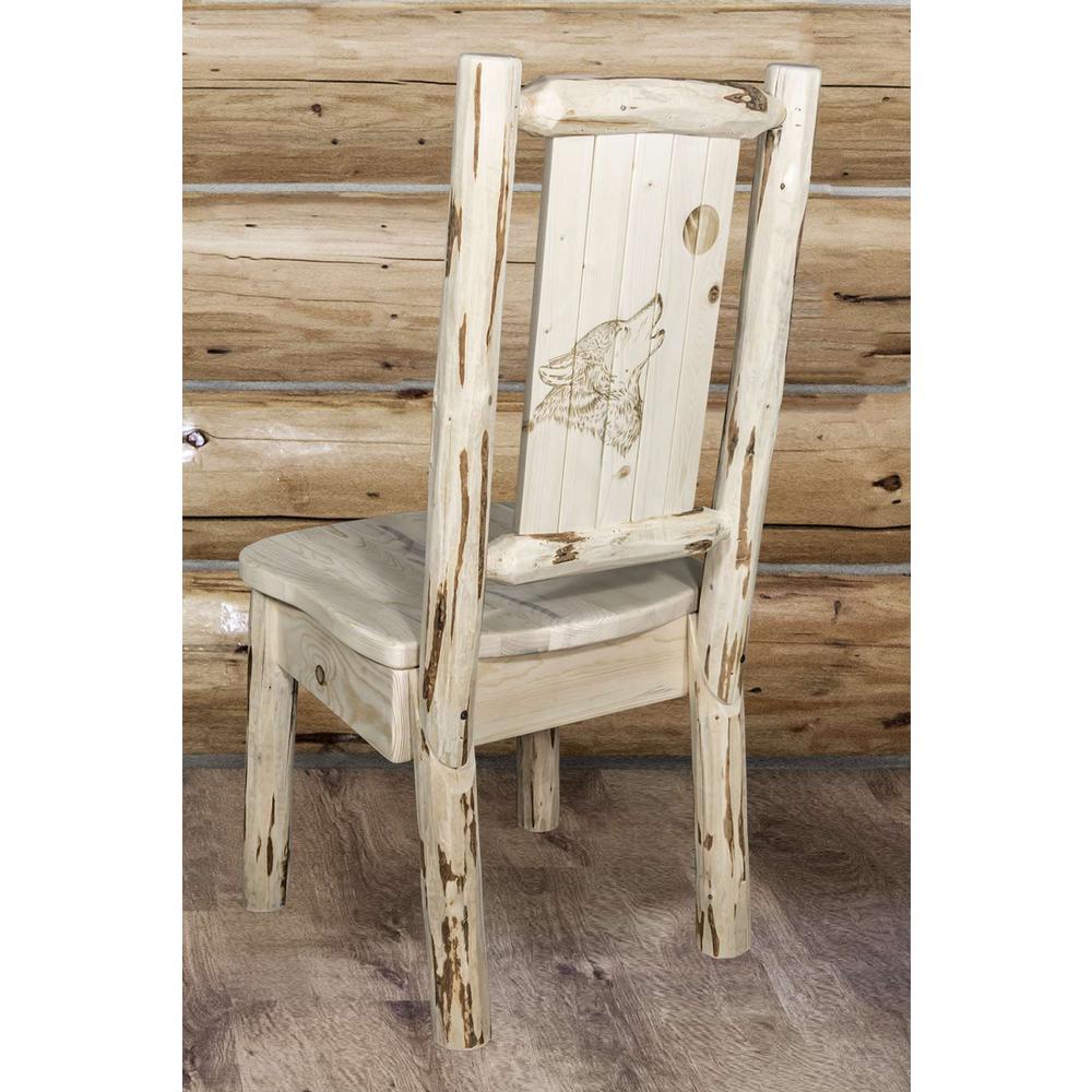 Montana Collection Side Chair w/ Laser Engraved Wolf Design, Clear Lacquer Finish. Picture 6