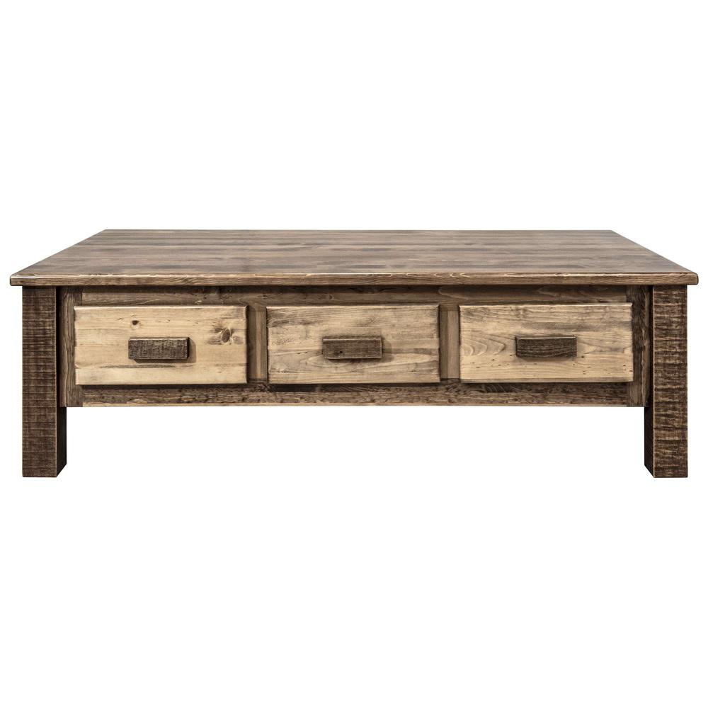 Homestead Collection Large Coffee Table w/ 6 Drawers, Stain & Clear Lacquer Finish. Picture 2