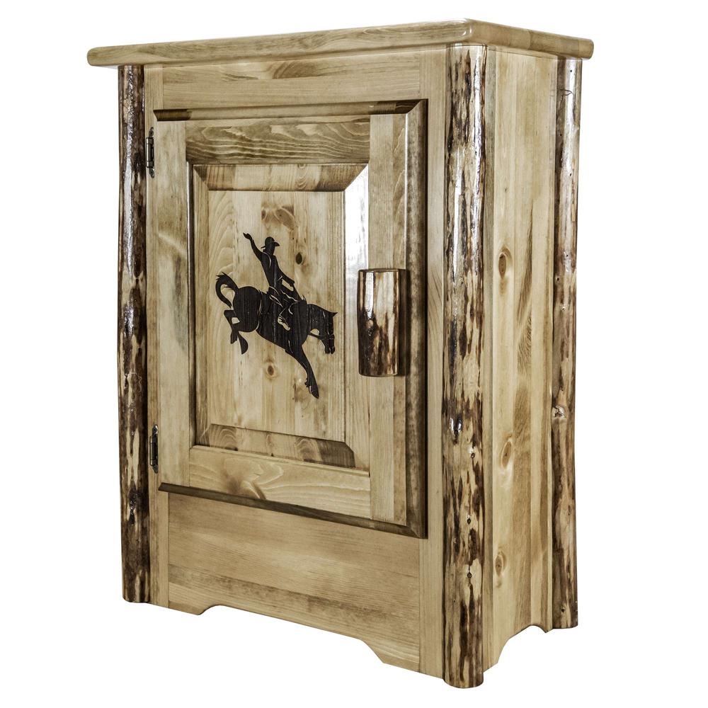 Glacier Country Collection Accent Cabinet w/ Laser Engraved Bronc Design, Left Hinged. Picture 3