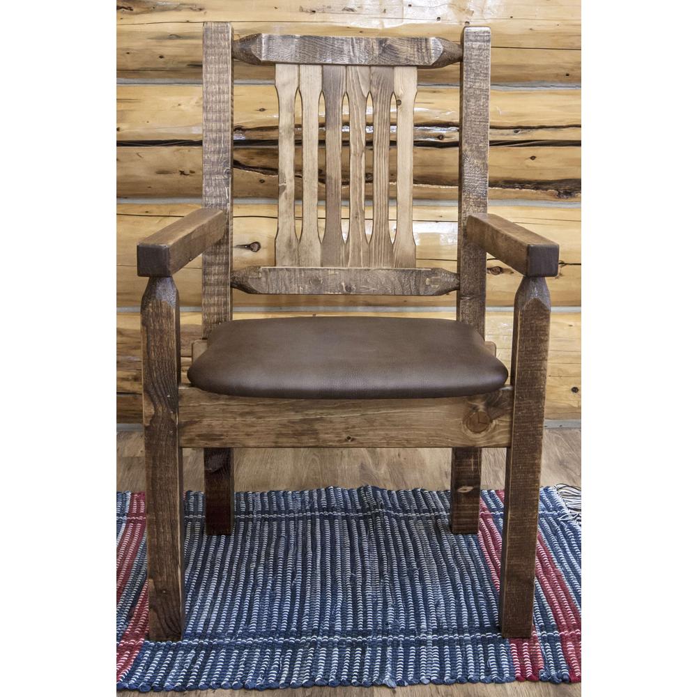 Homestead Collection Captain's Chair, Stain & Clear Lacquer Finish w/ Upholstered Seat, Saddle Pattern. Picture 3