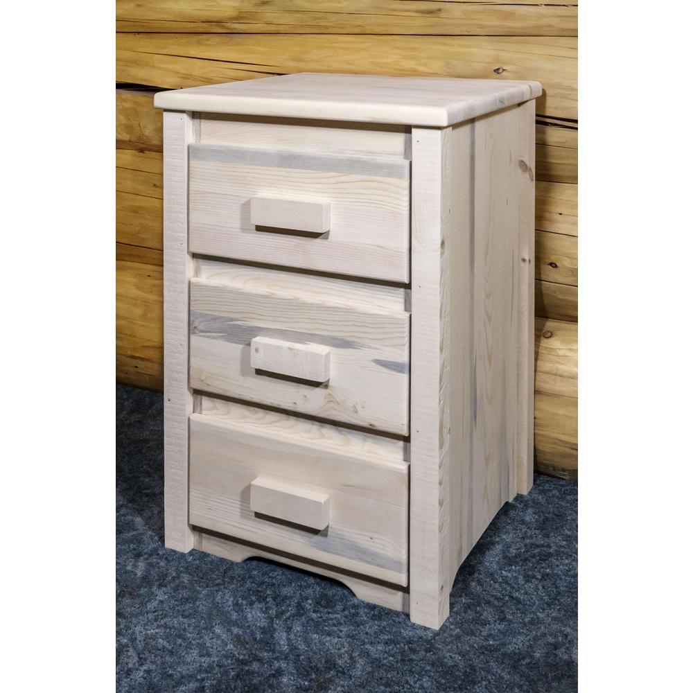Homestead Collection Nightstand with 3 Drawers, Clear Lacquer Finish. Picture 4