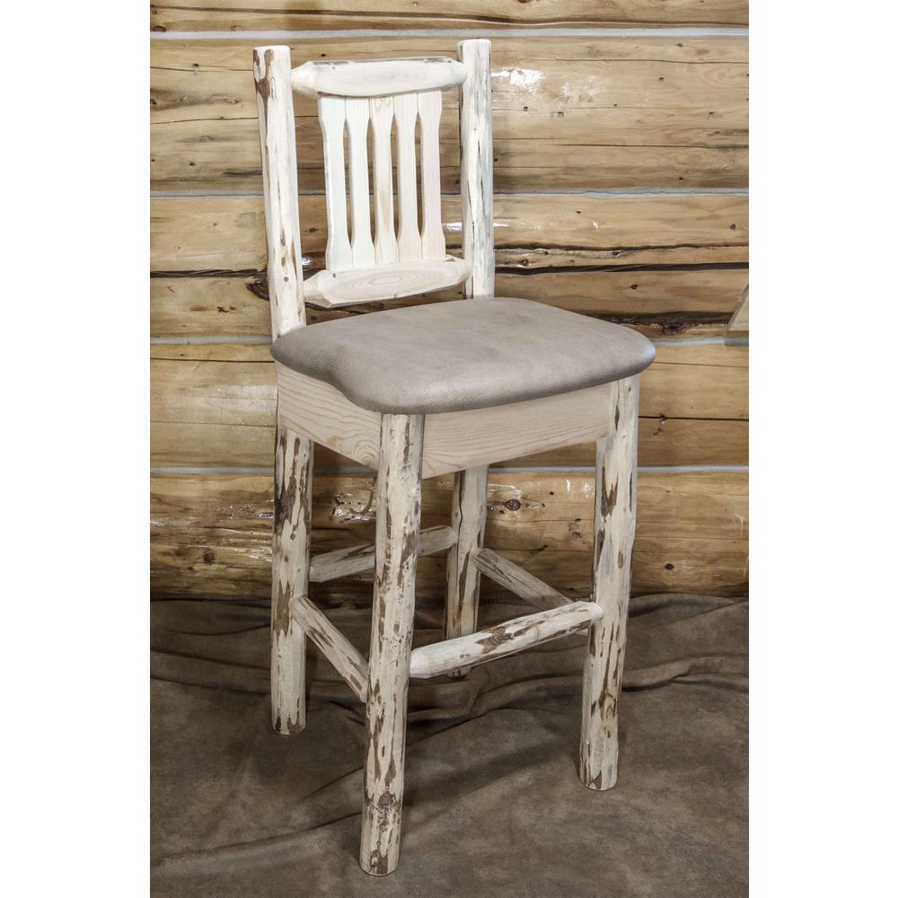 Montana Collection Barstool w/ Back, Ready to Finish w/ Upholstered Seat, Buckskin Pattern. Picture 3