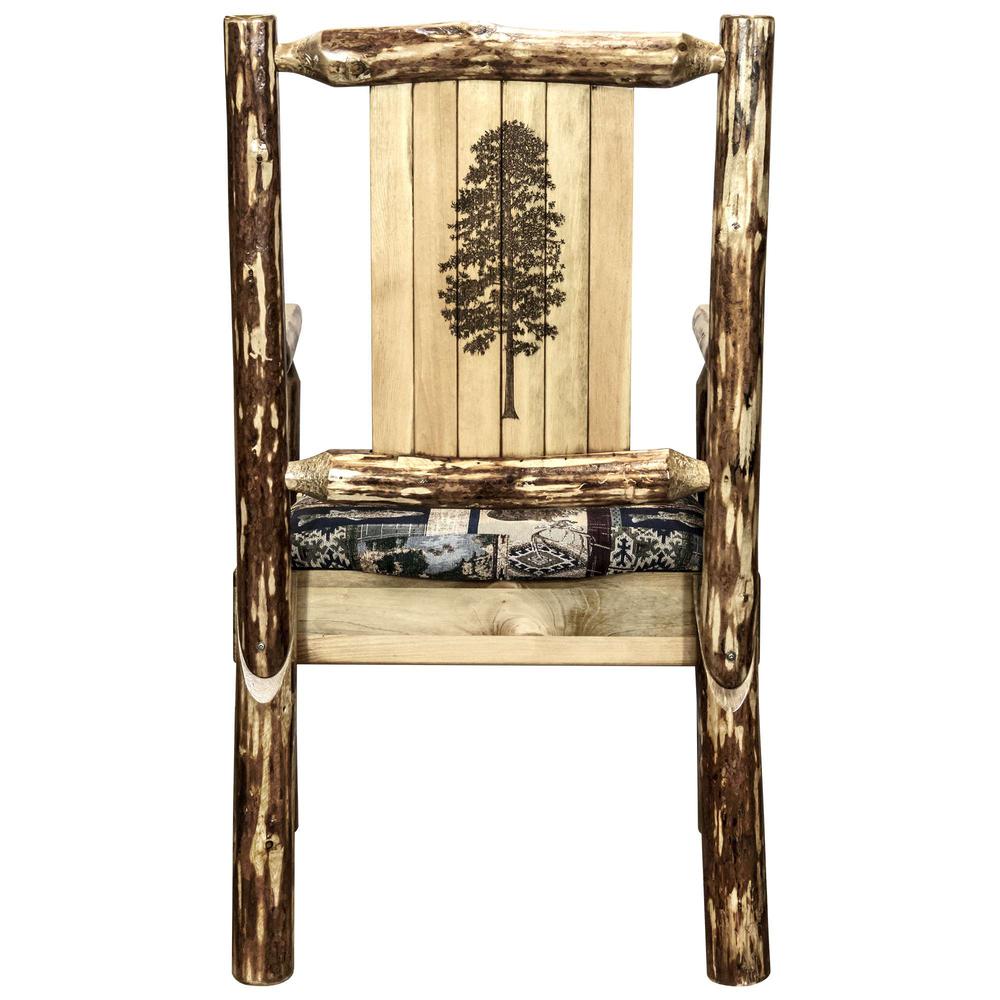 Glacier Country Collection Captain's Chair, Woodland Upholstery w/ Laser Engraved Pine Tree Design. Picture 2
