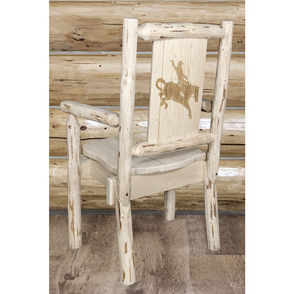 Montana Collection Captain's Chair w/ Laser Engraved Bronc Design, Clear Lacquer Finish. Picture 6