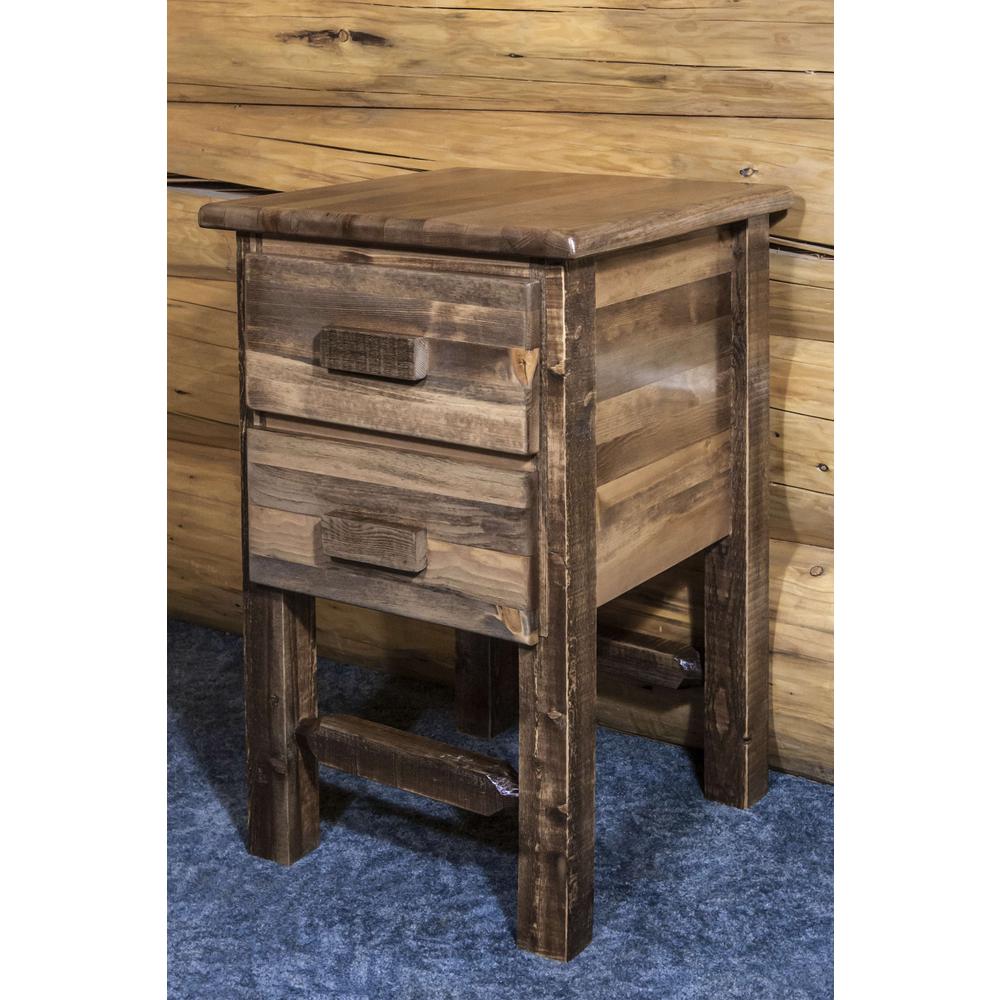 Homestead Collection Nightstand with 2 Drawers, Stain & Clear Lacquer Finish. Picture 4