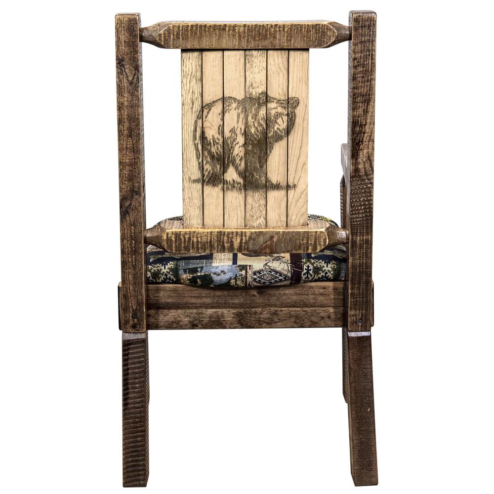 Homestead Collection Captain's Chair, Woodland Upholstery w/ Laser Engraved Bear Design, Stain & Lacquer Finish. Picture 2