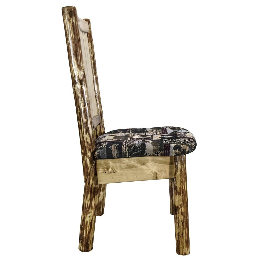 Glacier Country Collection Side Chair - Woodland Upholstery, w/ Laser Engraved Pine Tree Design. Picture 5