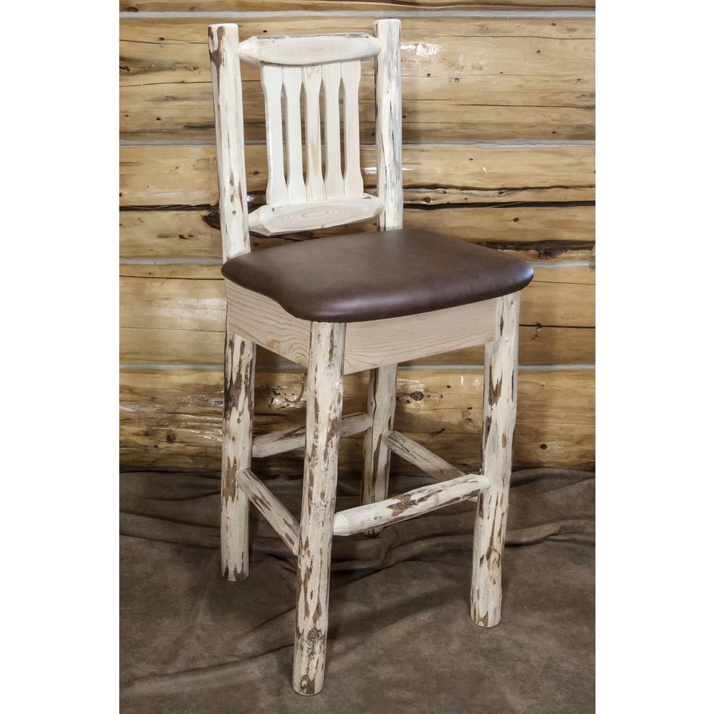 Montana Collection Barstool w/ Back, Ready to Finish w/ Upholstered Seat, Saddle Pattern. Picture 3