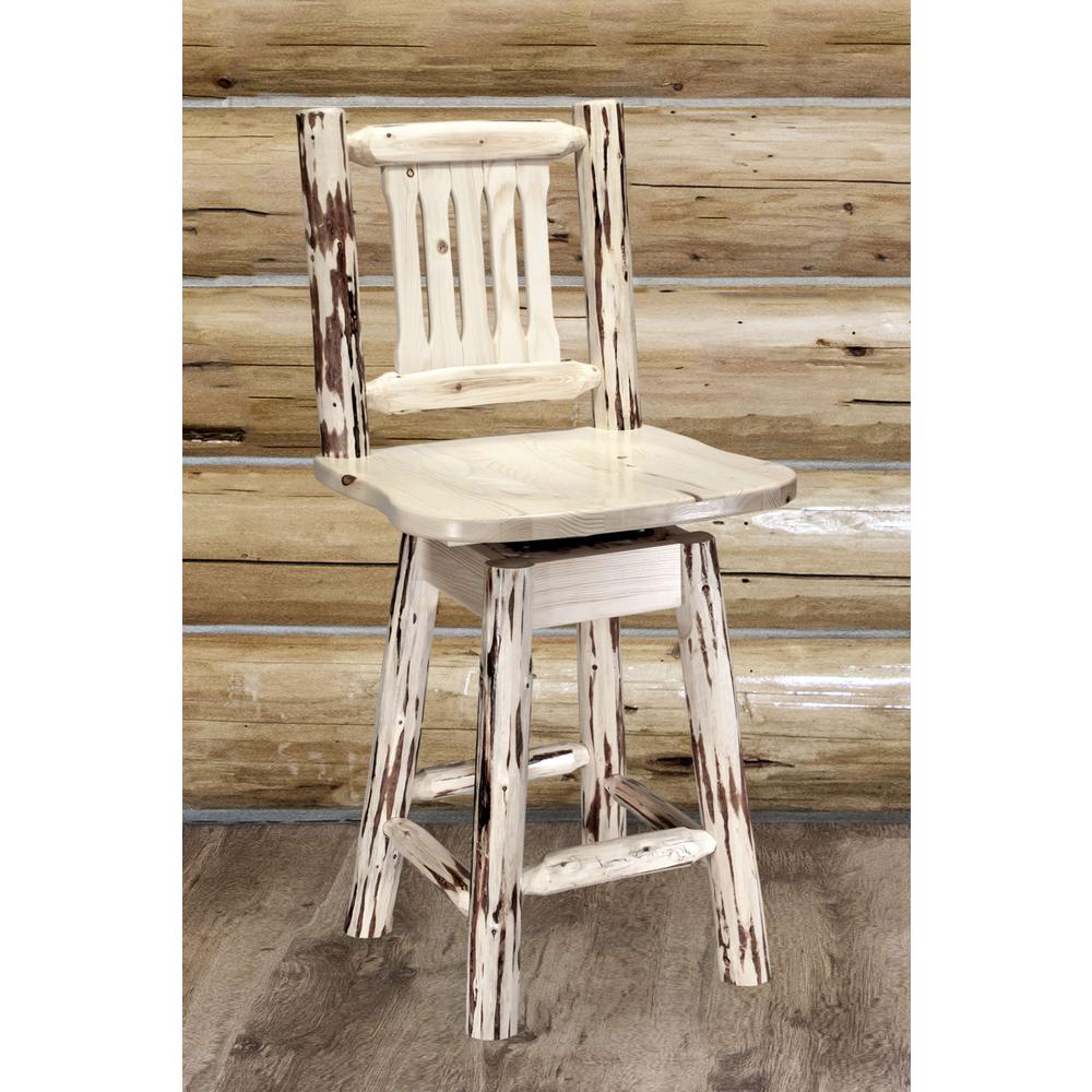 Montana Collection Counter Height Barstool w/ Back & Swivel, Clear Lacquer Finish. Picture 3