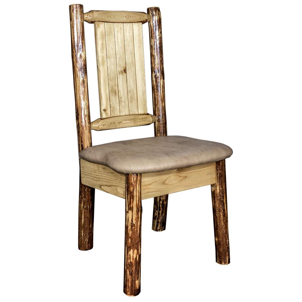 Glacier Country Collection Side Chair - Buckskin Upholstery, w/ Laser Engraved Moose Design. Picture 3