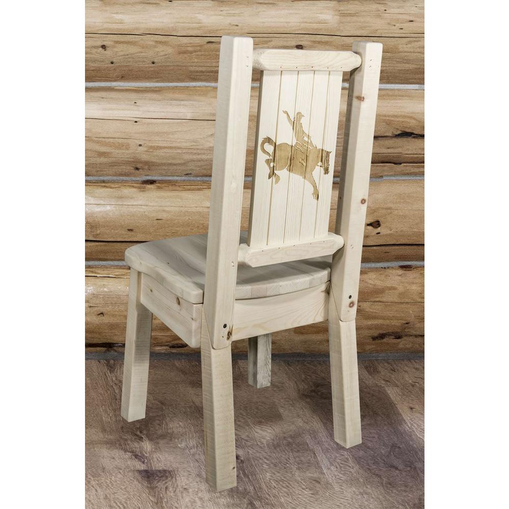 Homestead Collection Side Chair w/ Laser Engraved Bronc Design, Clear Lacquer Finish. Picture 6