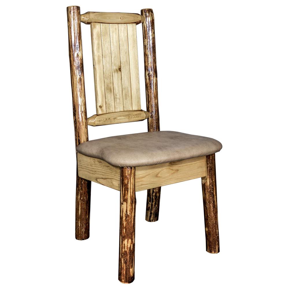 Glacier Country Collection Side Chair - Buckskin Upholstery, w/ Laser Engraved Pine Tree Design. Picture 3