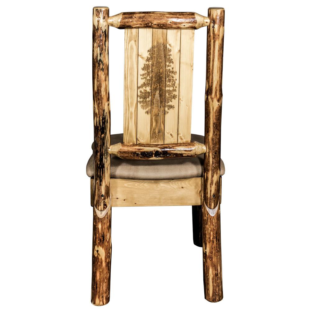 Glacier Country Collection Side Chair - Buckskin Upholstery, w/ Laser Engraved Pine Tree Design. Picture 2