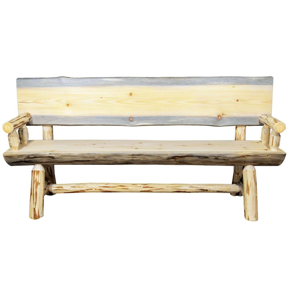 Montana Collection Half Log Bench w/ Back & Arms, Exterior Finish, 6 Foot. Picture 2