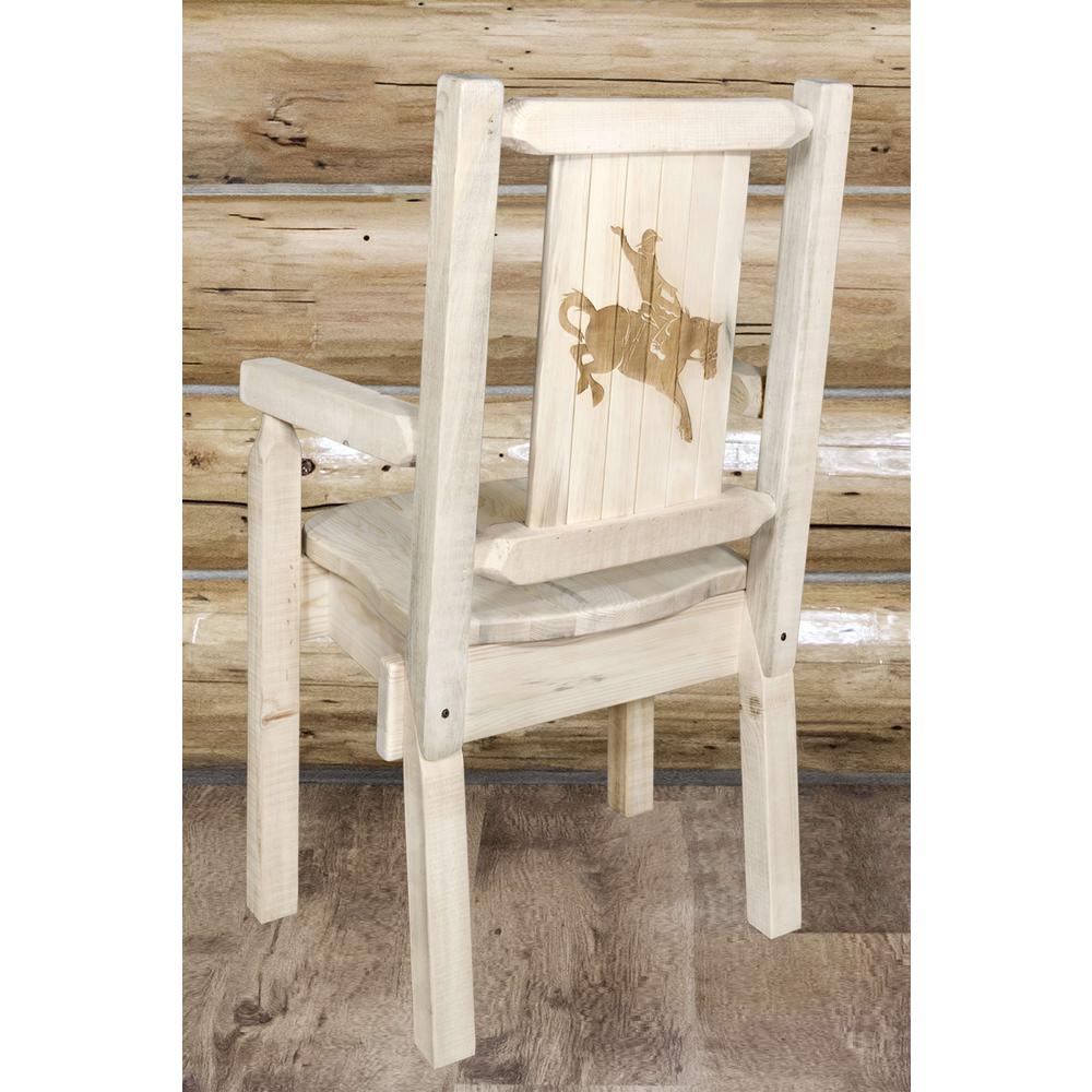 Homestead Collection Captain's Chair w/ Laser Engraved Bronc Design, Clear Lacquer Finish. Picture 6