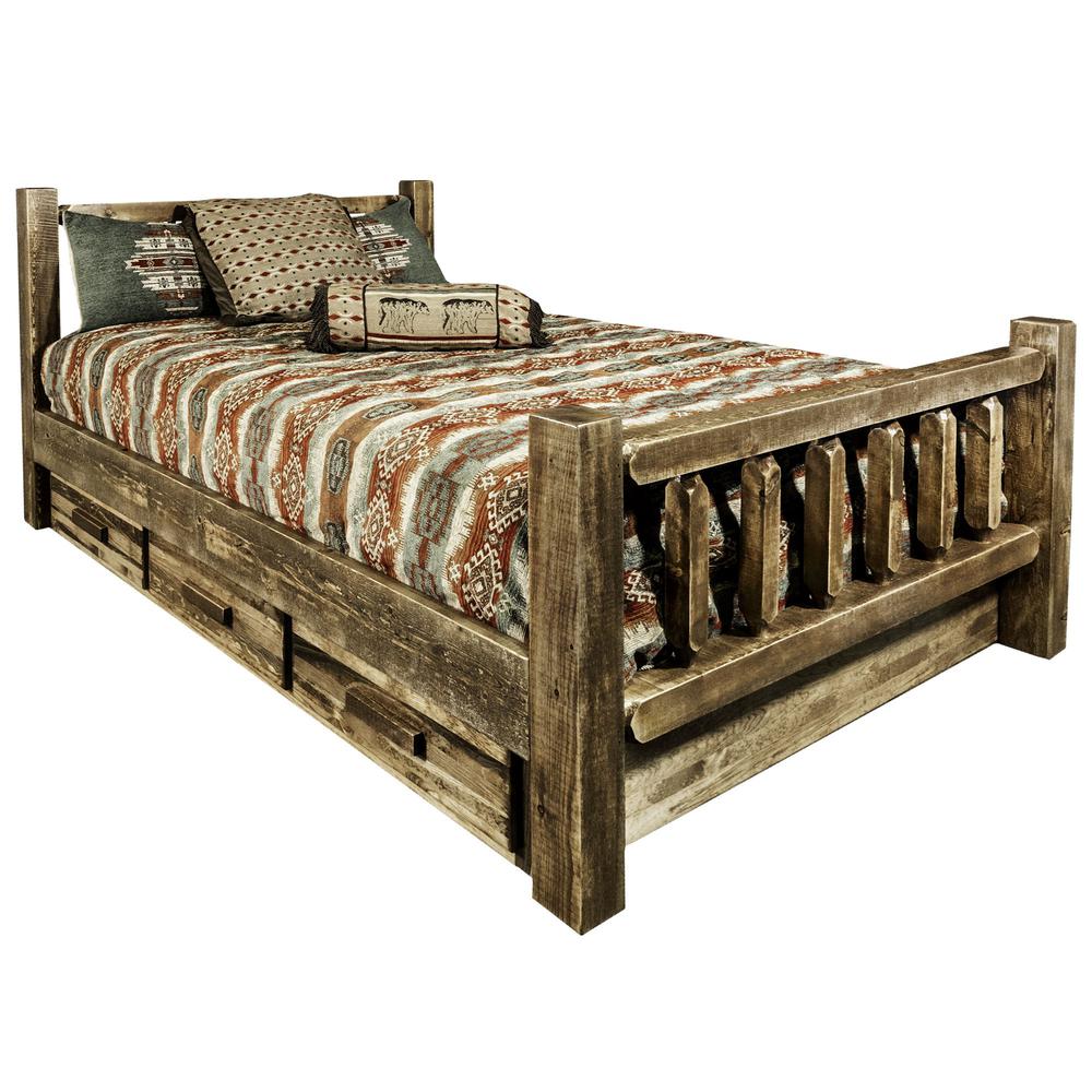 Homestead Collection Queen Bed w/ Storage, Stain & Lacquer Finish. Picture 1