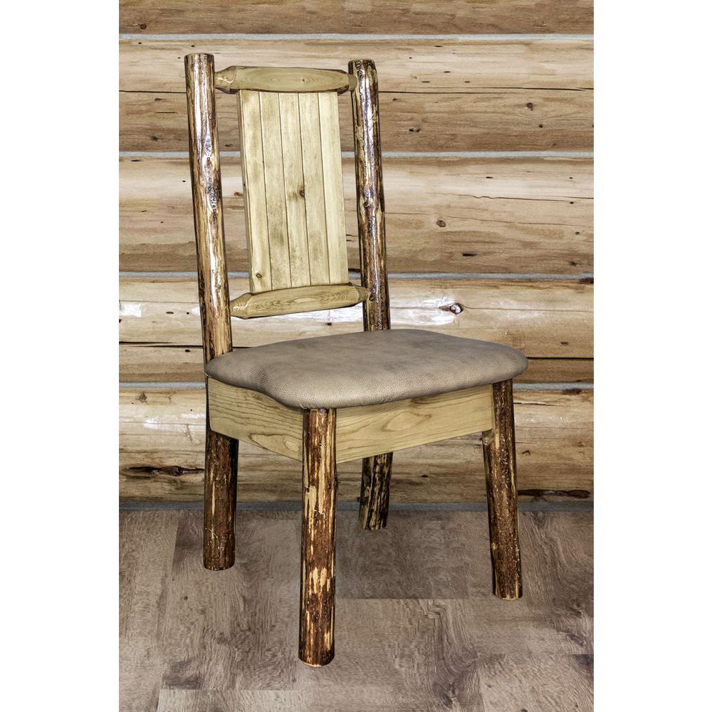 Glacier Country Collection Side Chair - Buckskin Upholstery, w/ Laser Engraved Moose Design. Picture 8