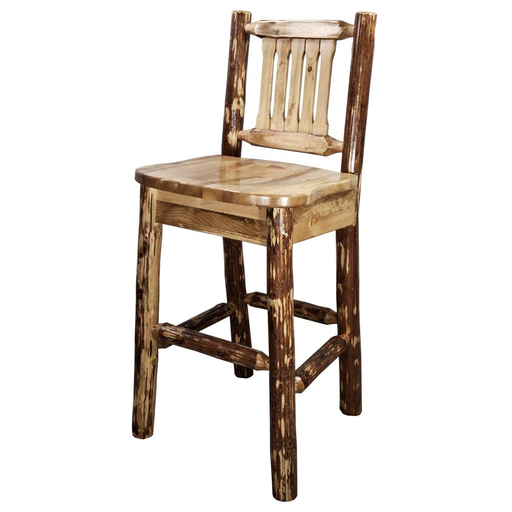 Glacier Country Collection Barstool w/ Back, Ergonomic Wooden Seat. Picture 3