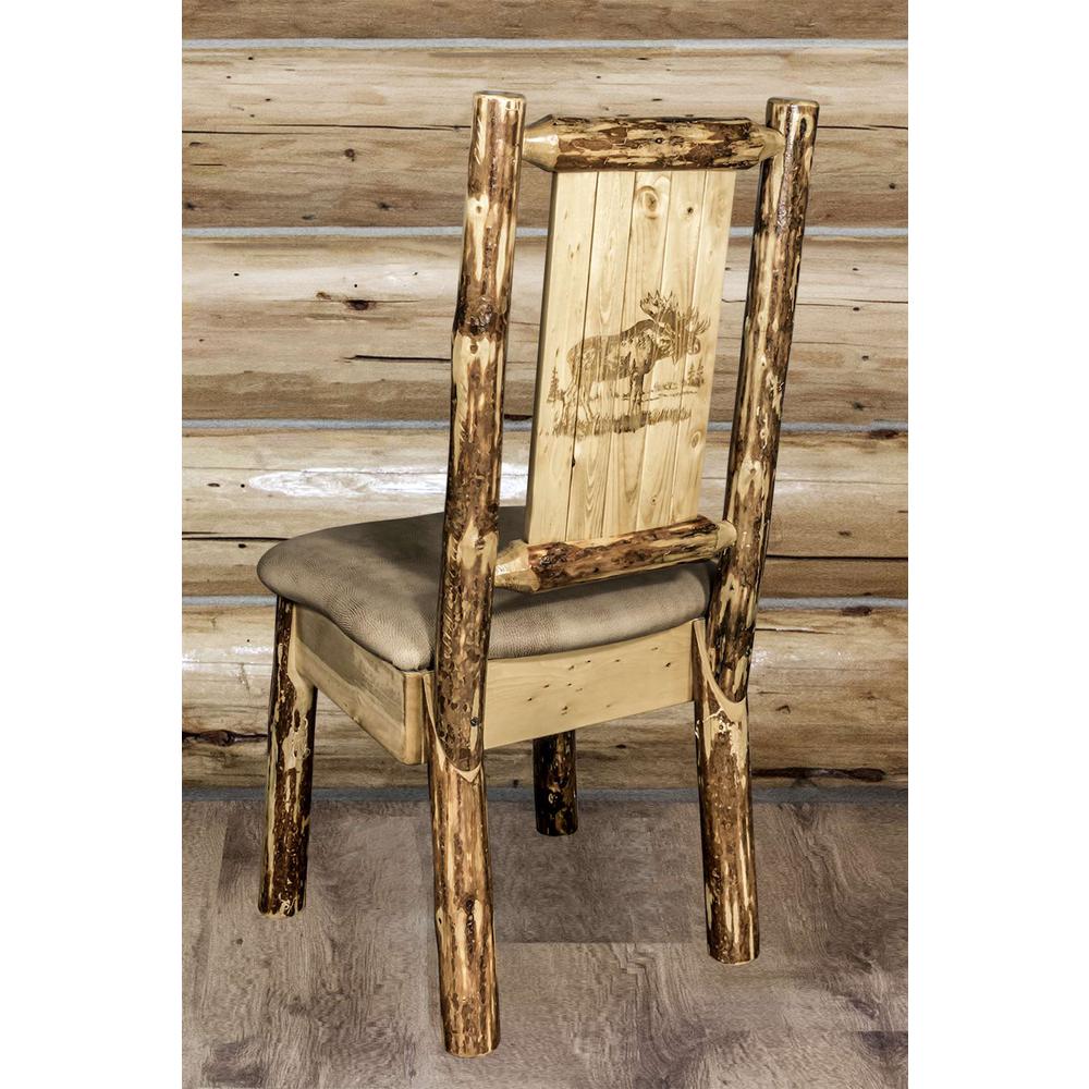 Glacier Country Collection Side Chair - Buckskin Upholstery, w/ Laser Engraved Moose Design. Picture 6