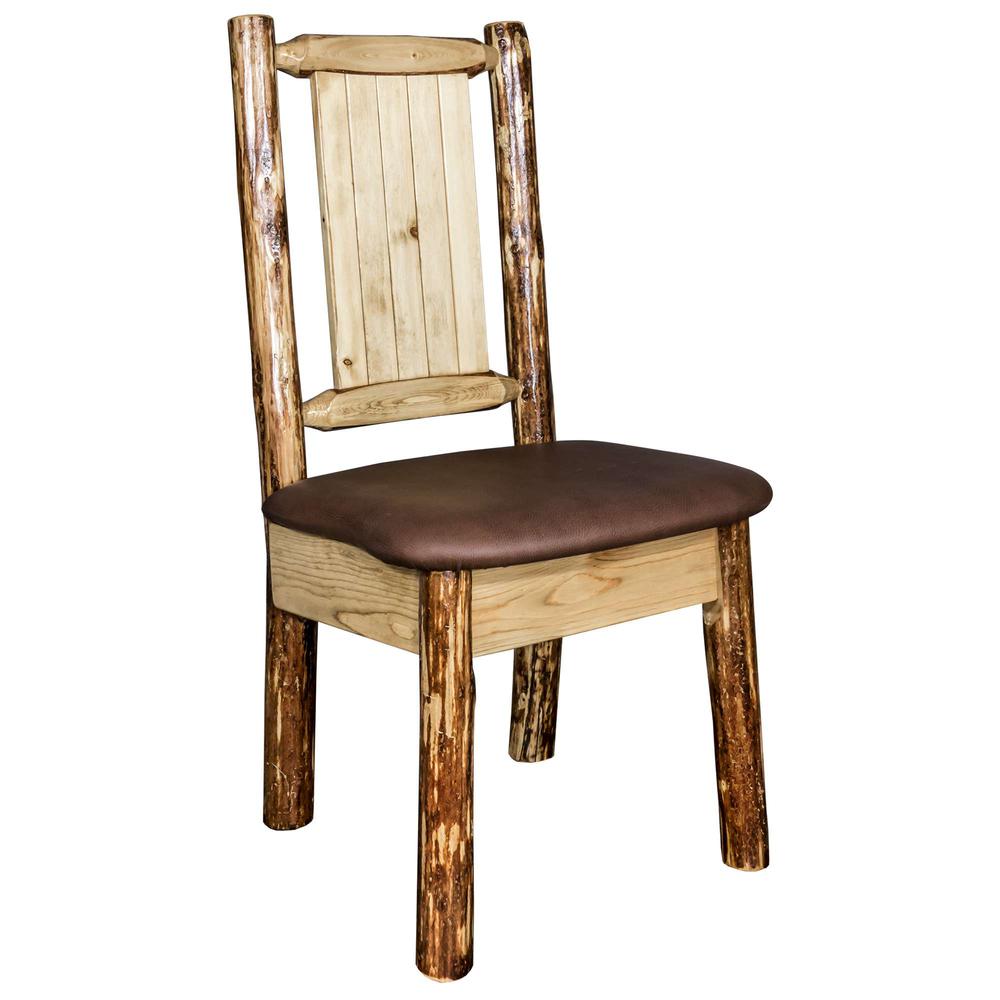 Glacier Country Collection Side Chair - Saddle Upholstery, w/ Laser Engraved Pine Tree Design. Picture 3
