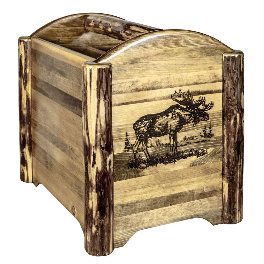Glacier Country Collection Magazine Rack w/ Laser Engraved Moose Design. Picture 1